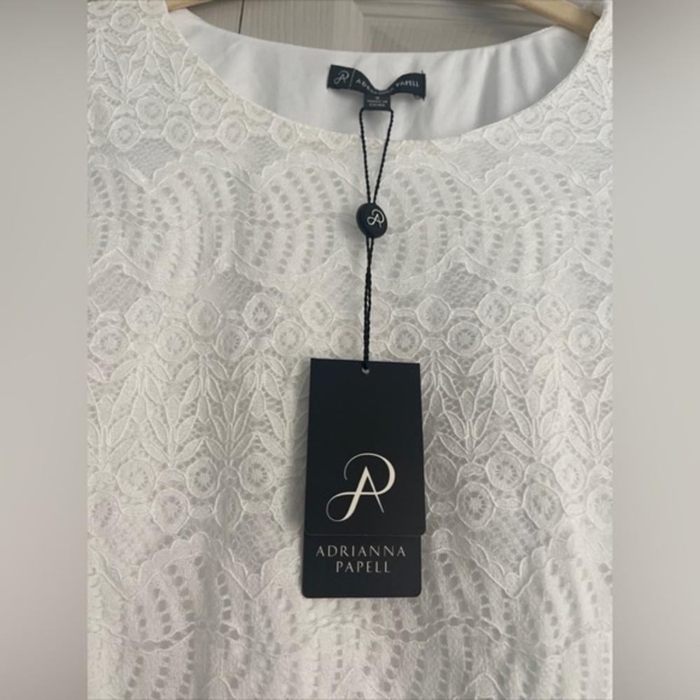 Adrianna Papell White Lace 3/4 Sleeve Knit Blouse Work Office Top Size Small NWT - Picture 5 of 7